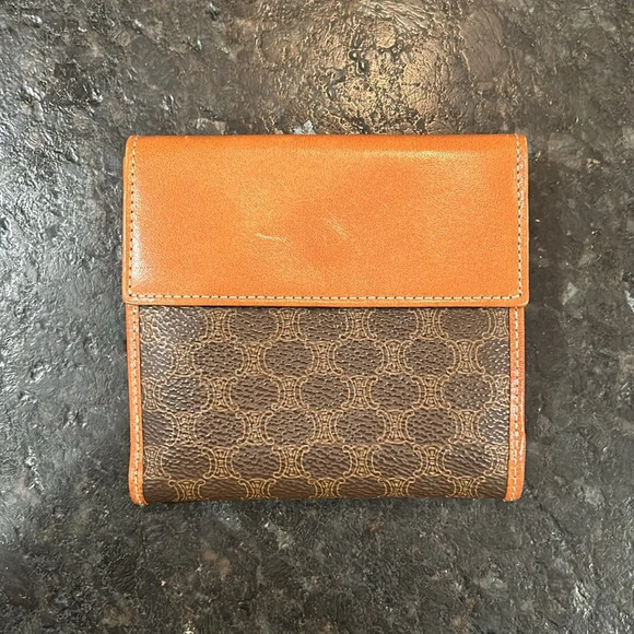 Celine Tri-fold Wallet Vintage 99 Macadam Pattern Leather/PVC Brown - Picture 2 of 13